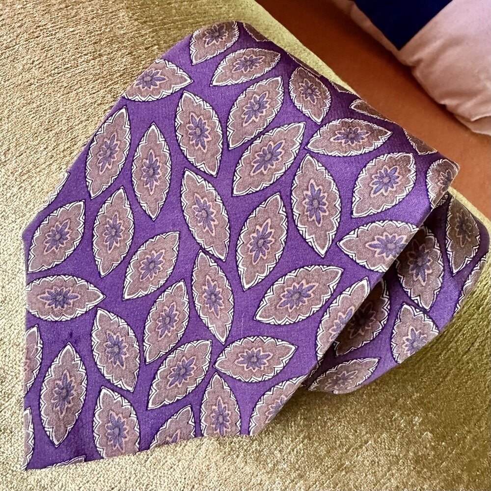 Vtg CHAPS Ralph Lauren Silk Tie Abstract Geometric Purple Church Dress Dad